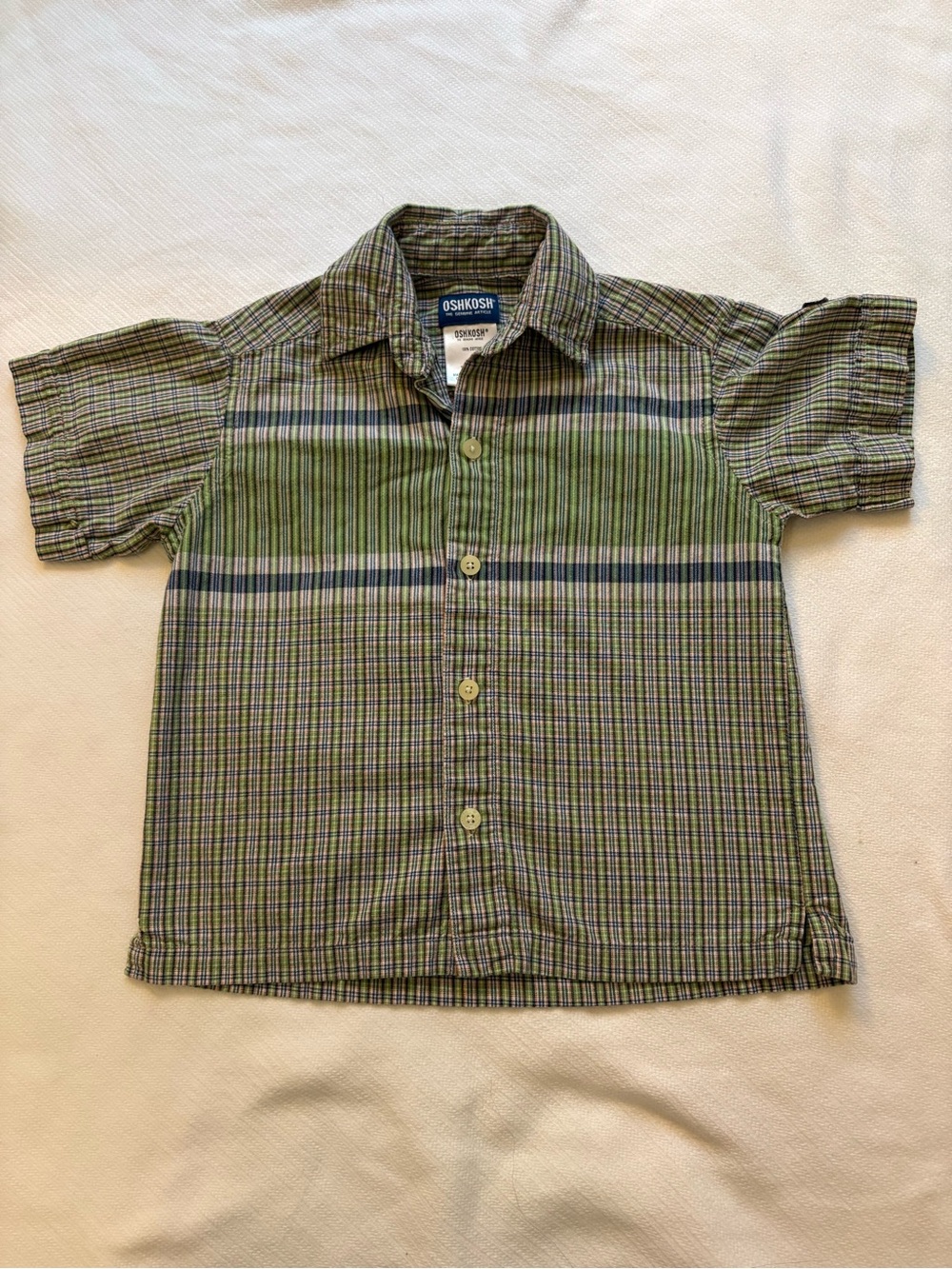 OshKosh B'gosh Green and Navy Plaid Short Sleeve Button-Down Shirt